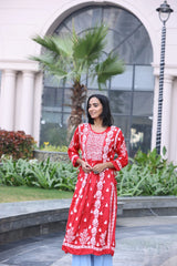 Firdaus Red Modal Satin Kurti