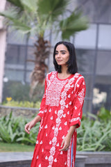 Firdaus Red Modal Satin Kurti