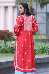 Firdaus Red Modal Satin Kurti