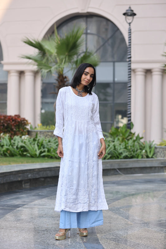 Firdaus White Modal Satin Kurti