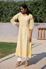 Daania Yellow Muslin A-Line Kurti