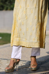 Daania Yellow Muslin A-Line Kurti