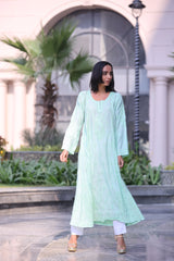 Daania Sea Green Muslin A-Line Kurti