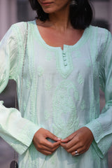 Daania Sea Green Muslin A-Line Kurti