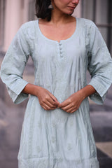 Daania Greyish Green Muslin A-Line Kurti