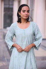 Daania Greyish Green Muslin A-Line Kurti