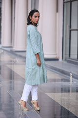 Daania Greyish Green Muslin A-Line Kurti