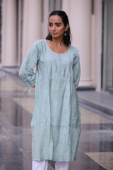 Daania Greyish Green Muslin A-Line Kurti