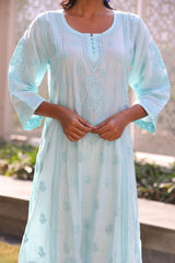 Daania Sea Blue Muslin A-Line Kurti