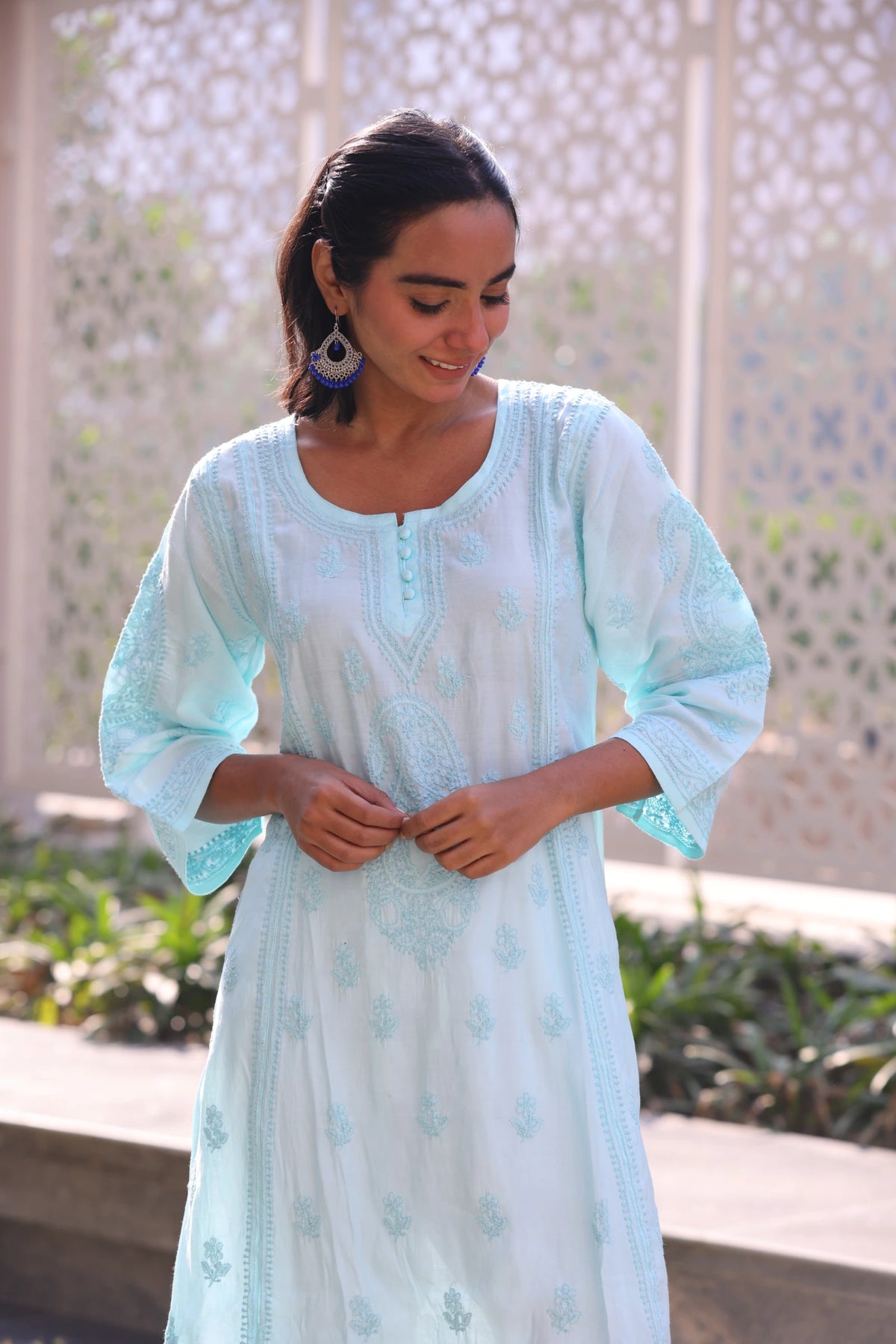 Daania Sea Blue Muslin A-Line Kurti