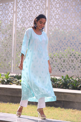 Daania Sea Blue Muslin A-Line Kurti