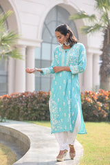 Anabia Sea Green Fancy Cotton Kurti