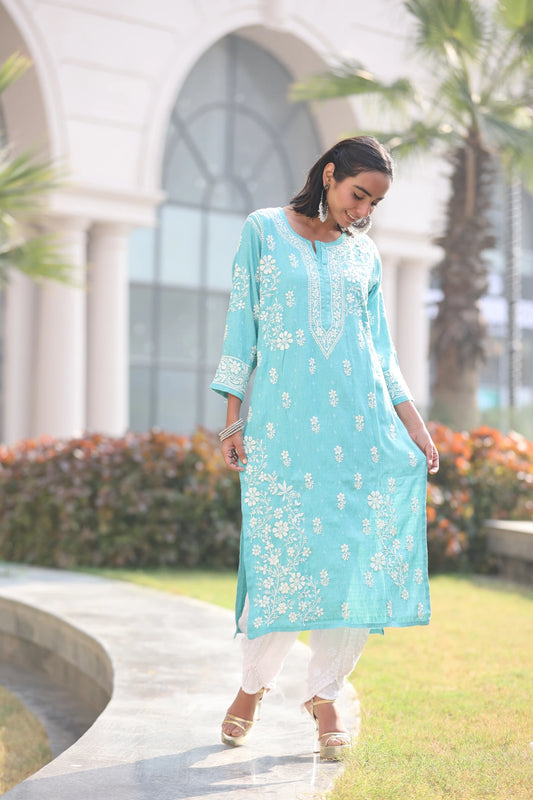 Anabia Sea Green Fancy Cotton Kurti