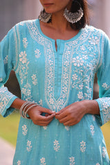 Anabia Sea Green Fancy Cotton Kurti