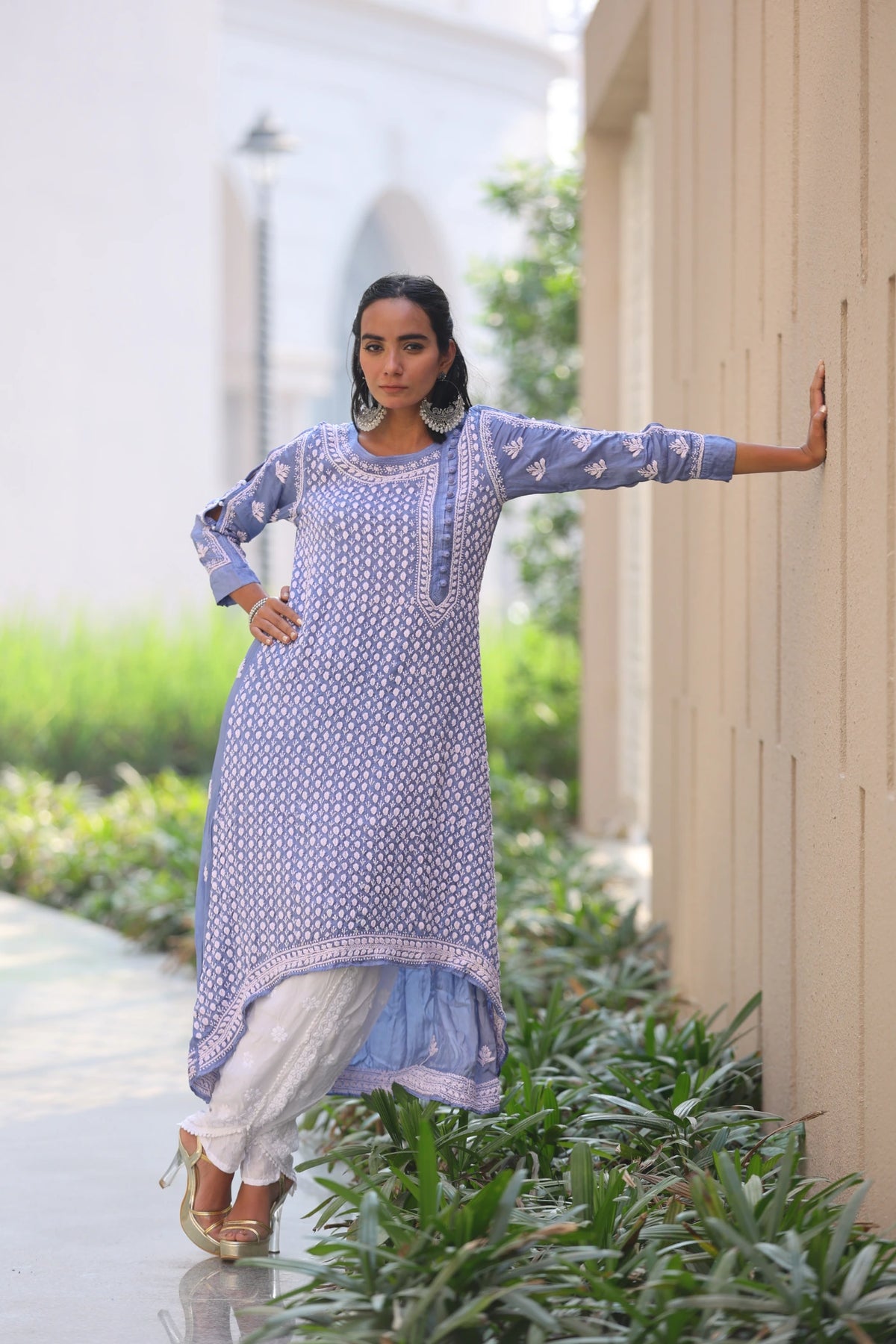 Kiara Cornflower Blue High Low Satin Kurti