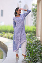 Kiara Cornflower Blue High Low Satin Kurti