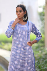 Kiara Cornflower Blue High Low Satin Kurti