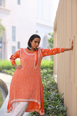 Kiara Orange High Low Satin Kurti