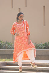 Kiara Orange High Low Satin Kurti