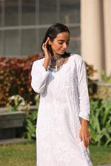 Iqra Slub Cotton White Co-ord Set