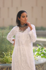 Iqra Slub Cotton White Co-ord Set