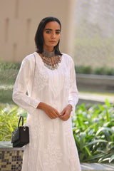 Iqra Slub Cotton White Co-ord Set