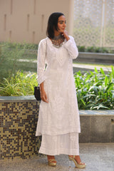 Iqra Slub Cotton White Co-ord Set