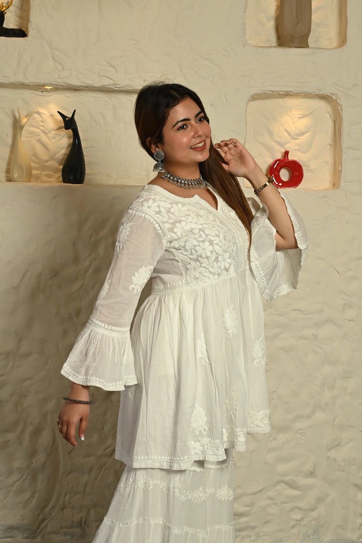 Masakali Mul Cotton Short Top With Bell Sleeves