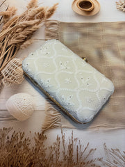 Elegant Hand Embroidered Snow White Chikankari Floral Clutch