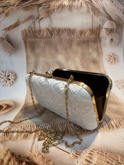 Elegant Hand Embroidered Snow White Chikankari Floral Clutch