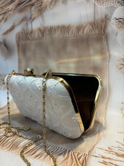 Elegant Hand Embroidered Snow White Chikankari Floral Clutch