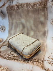 Elegant Hand Embroidered Fawn Chikankari Floral Clutch