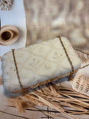 Elegant Hand Embroidered Fawn Chikankari Floral Clutch
