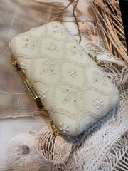 Elegant Hand Embroidered Fawn Chikankari Floral Clutch