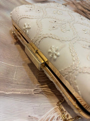 Elegant Hand Embroidered Fawn Chikankari Floral Clutch