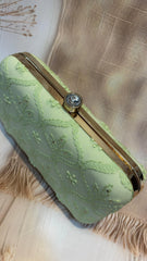 Elegant Hand Embroidered Pista Green Chikankari Floral Clutch