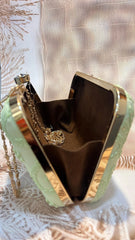 Elegant Hand Embroidered Pista Green Chikankari Floral Clutch