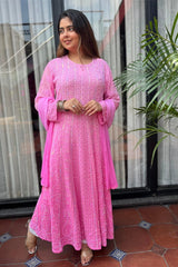 Jasmin Pink Ombre Anarkali Dupatta Set With Beads & Sequence Work